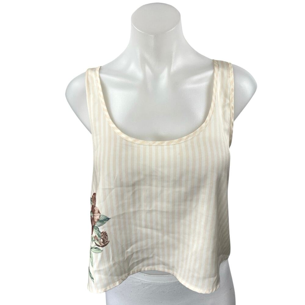 WeWoreWhat Cream Floral Striped Sleeveless Cami Camisole Crop Tank Top Size M